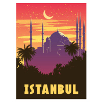 Ilustrace Retro Poster Istanbul, sunset city Turkey,, VectorUp, 30 × 40 cm