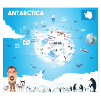 Ilustrace Map of Antarctica with Penguins and, drmakkoy, 40 × 40 cm