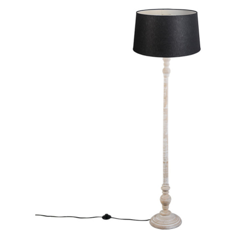 Venkovská stojací lampa béžová s odstínem černého lnu - Classico QAZQA