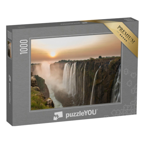 puzzle „Viktoriiny vodopády při západu slunce, pohled ze Zambie“
