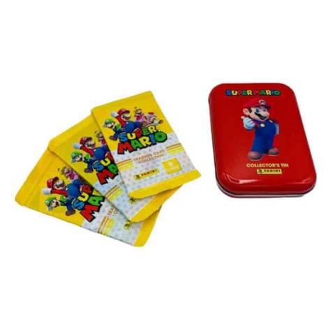 Super Mario plechovka se 3 balíčky karet - červená Panini
