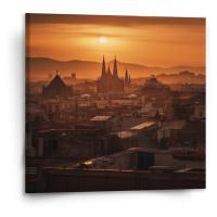 Sablio Obraz Barcelona Night Skyline - 110x110 cm