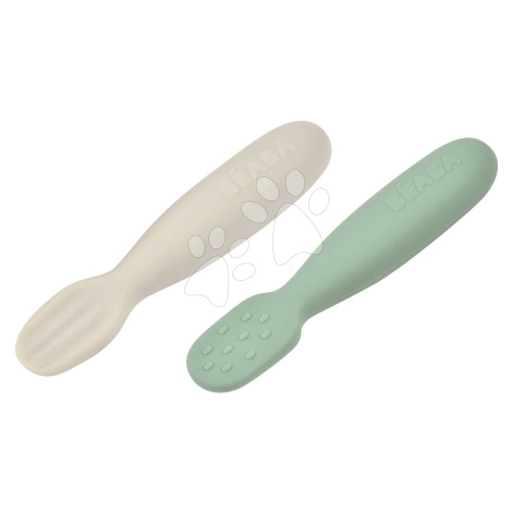 Ergonomické tréninkové lžičky Silicone Pre-Spoons Sage Green Velvet Grey Beaba ze silikonu k sam