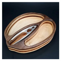 AMADEA Dřevěná miska skládaná ve tvaru ořechu s louskáčkem, masivní dřevo 3 druhy, rozměr 28x23x