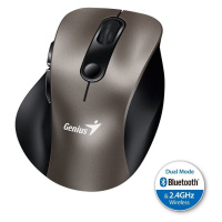 Genius Ergo 9000S, Myš, bezdrátová, optická, 2400DPI, 6 tlačítek, Bluetooth, 2.4GHz, USB, titano