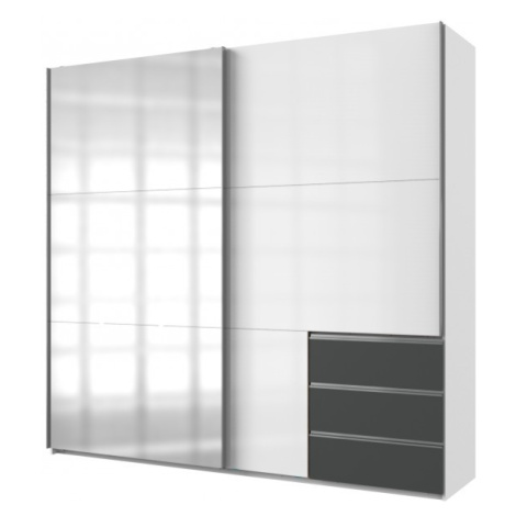 Šatní skříň ELIOT bílá/grafit, šířka 250 cm, zrcadlo