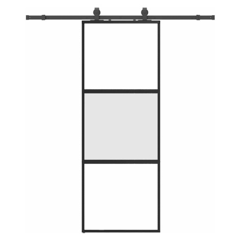 vidaXL Posuvné dveře se sadou kování černé 76x205 cm Tvrzené sklo