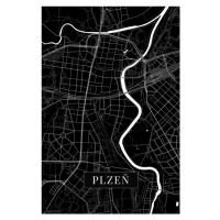 Mapa Plzen black, 26.7x40 cm