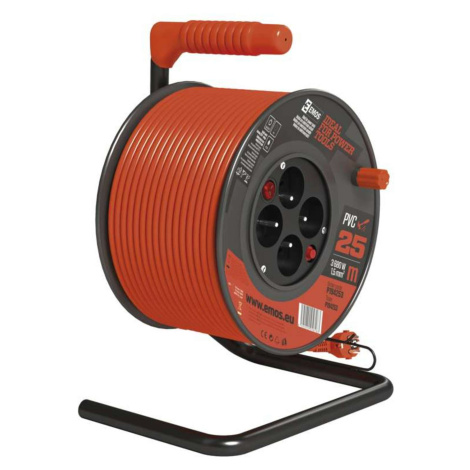 EMOS PVC kabel na bubnu s vypínačem – 4 zásuvky, 25m, 1,5mm2 1908042512