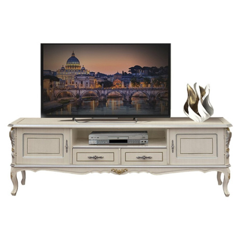 Estila Luxusní klasický TV stolek Clasica z dřevěného masivu s vyřezávanou výzdobou a úložným pr