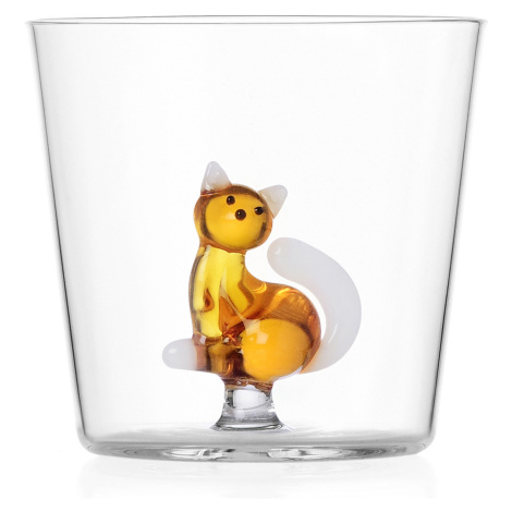 Ichendorf Milano designové sklenice na vodu Tabby Cat Tumbler Amber Cat with White Tail