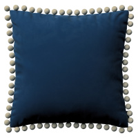 Dekoria Věra - potah na polštář ozdobné bambulky po obvodu, tmavě modrá, 45 x 45 cm, Velvet, 704