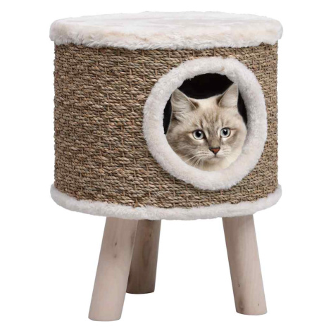 vidaXL Kočičí domeček s dřevěnými nohami 41 cm mořská tráva