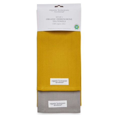 Sada 2 žluto-šedých bavlněných utěrek Cooksmart ® Herringbone, 45 x 65 cm