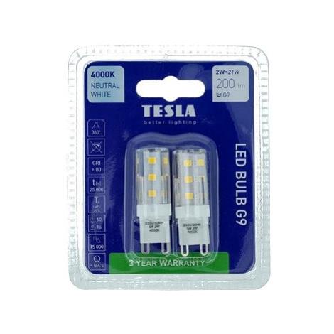 Tesla - LED žárovka G9, 2W, 230V, 200lm, 4000K denní bílá, 2ks v balení