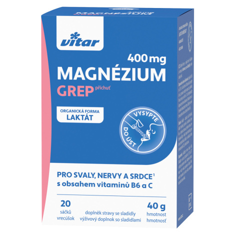 Vitar Magnézium 400 mg+vitamin B6+vitamin C příchuť grep 20 sáčků Vitar Veteriane
