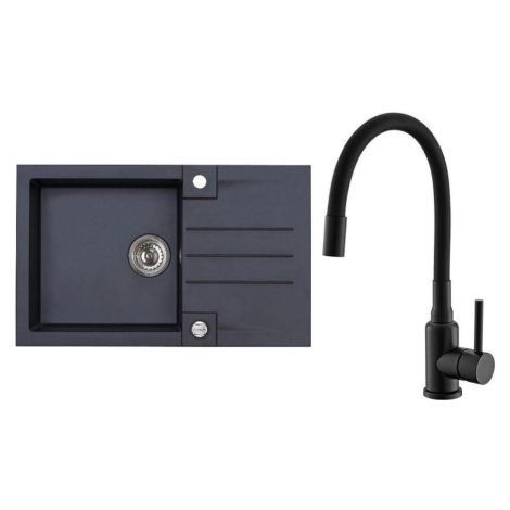 ALVEUS SETA23201 - Kuchyňský dřez ROCK+dřezová baterie MINTAS 34 cm granit/černá SETA23201