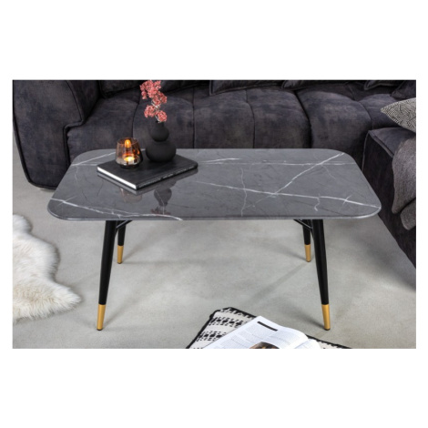 Estila Art deco mramorový konferenční stolek Nudy v antracitovém provedení s černými kovovými no