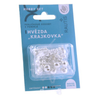 Sada na výrobu ozdoby z perliček - Krajkovka - stříbrná/bílá