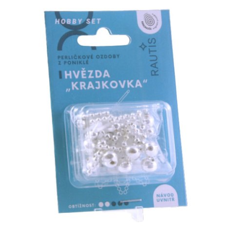 Sada na výrobu ozdoby z perliček - Krajkovka - stříbrná/bílá Rautis