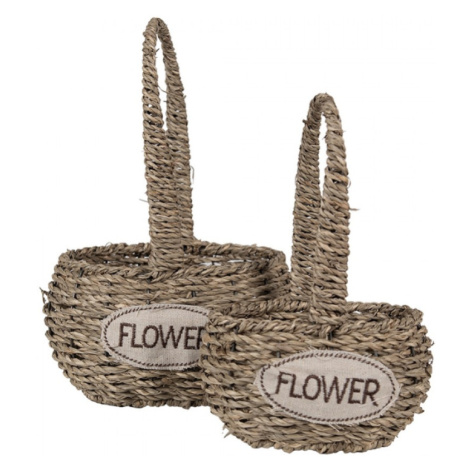 Dekorační proutěný košík s dlouhým uchem Flower (set 2 ks) cm Clayre & Eef