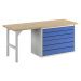 Dílenský stůl, stavebnicový systém, 6 velkých zásuvek, šířka 2000 mm, modrá