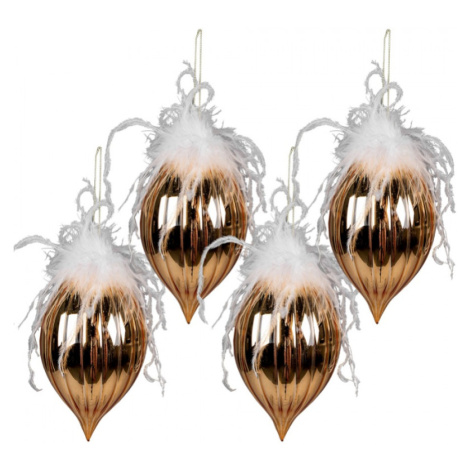 4ks zlatá vánoční ozdoba s peříčky – 10x20 cm Clayre & Eef