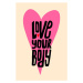 Ilustrace Love your body lettering with heart, Rita Patternson, 26.7 × 40 cm