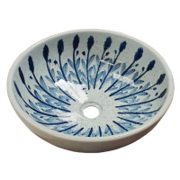 PRIORI keramické umyvadlo, průměr 41cm, bílá s modrým vzorem PI028