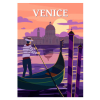 Ilustrace Venice Italia Poster retro style. Sunset, VectorUp, 26.7 × 40 cm