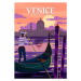 Ilustrace Venice Italia Poster retro style. Sunset, VectorUp, 26.7 × 40 cm