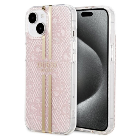 Guess IML 4G Gold Stripe kryt iPhone 15 růžový