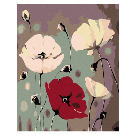 Malování podle čísel - BÍLÉ VLČÍ MÁKY S JEDNÍM ČERVENÝM Rozměr: 40x50 cm, Rámování: bez rámu a b