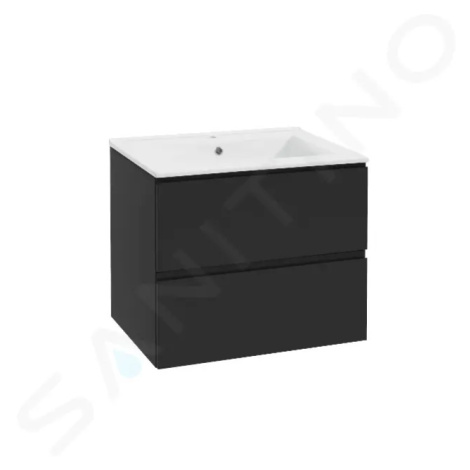 kielle 50002S64 - Skříňka včetně umyvadla, 60x55x46 cm, 2 zásuvky, matná černá