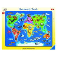 Ravensburger Mapa světa se zvířaty Puzzle 30-48 dílků