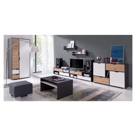 GAB Obývací stěna - Idea 2 (Černá + Bílá + Řemeslný dub) GAB nábytek