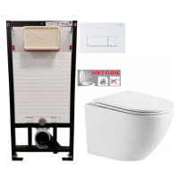 DEANTE Podomítkový rám, pro závěsné WC mísy + SLIM tlačítko bílé + WC INVENA LIMNOS WITH SOFT, v