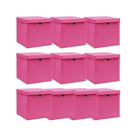 Úložné boxy s víky 10 ks růžové 32 x 32 x 32 cm textil SHUMEE