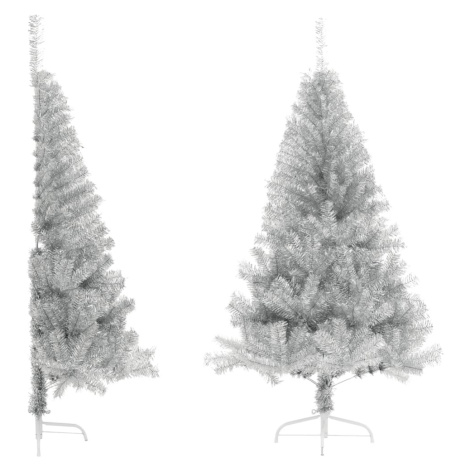 vidaXL Umělý poloviční vánoční stromek se stojanem stříbrný 120 cm PET