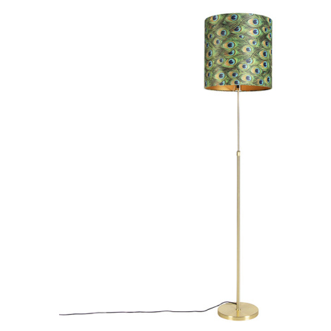 Stojací lampa zlatá / mosaz s velurovým odstínem páv 40/40 cm - Parte QAZQA