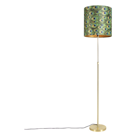 Stojací lampa zlatá/mosazná ssametovým stínítkem Peacock 40/40 cm - Parte QAZQA