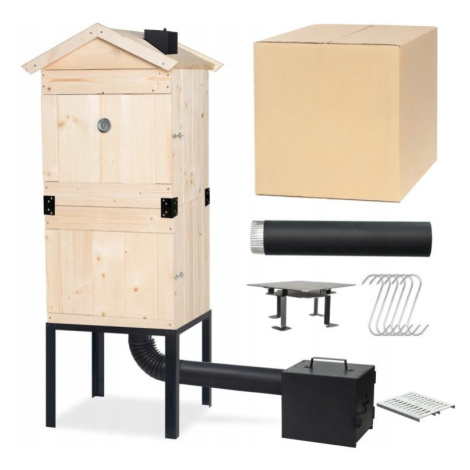 TOPKING Zahradní dřevěná udírna 160 cm s XL topeništěm a kovovým komínem - Grill&Smokehouse