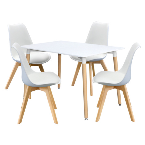 Jídelní SET stůl FARUK 120 x 80 cm + 4 židle TALES, bílý Idea