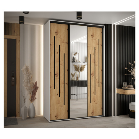 Šatní skříň ASIRI 9 - 150/60 cm, bílá / dub artisan / černá