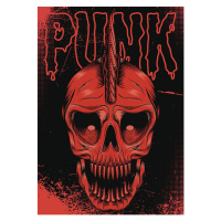 Ilustrace poster with red skull for punk rock, 111chemodan111, 30 × 40 cm