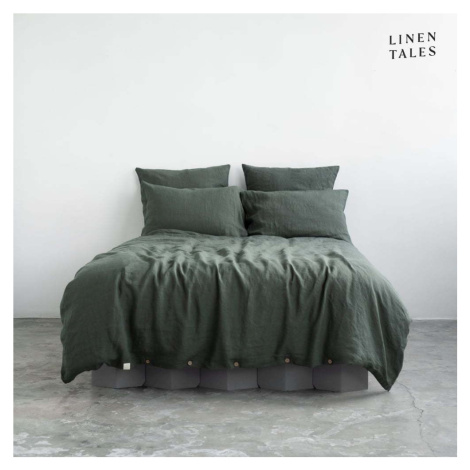 Tmavě zelené lněné prodloužené povlečení na dvoulůžko 200x220 cm – Linen Tales