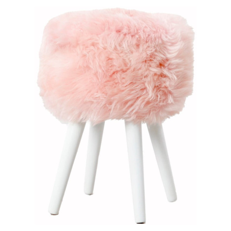 Stolička s růžovým sedákem z ovčí kožešiny Native Natural White, ⌀ 30 cm