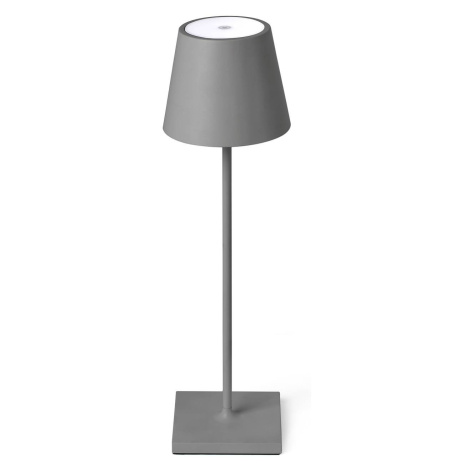 FARO BARCELONA LED stolní lampa Toc s USB nabíječkou, IP54, šedá