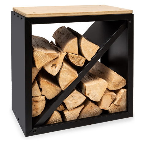 Blumfeldt Kindlewood S Black, stojan na dřevo, lavička, 57 × 56 × 36 cm, bambus, zinek