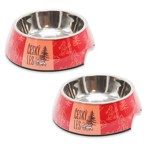 Akinu ČESKÝ LES Melaminová miska s nerez vložkou šípková červená M 2 x 800 ml